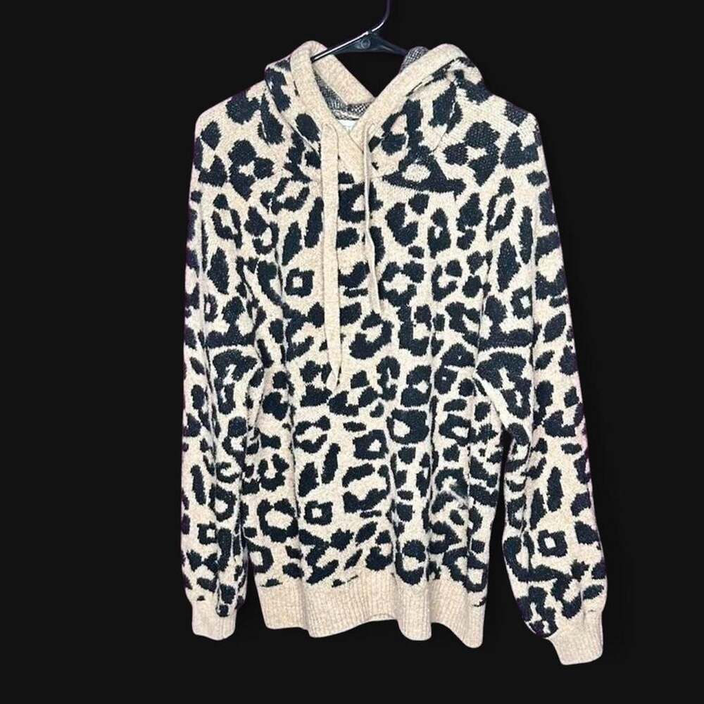 LOFT Leopard Print Knit Sweater Hoodie